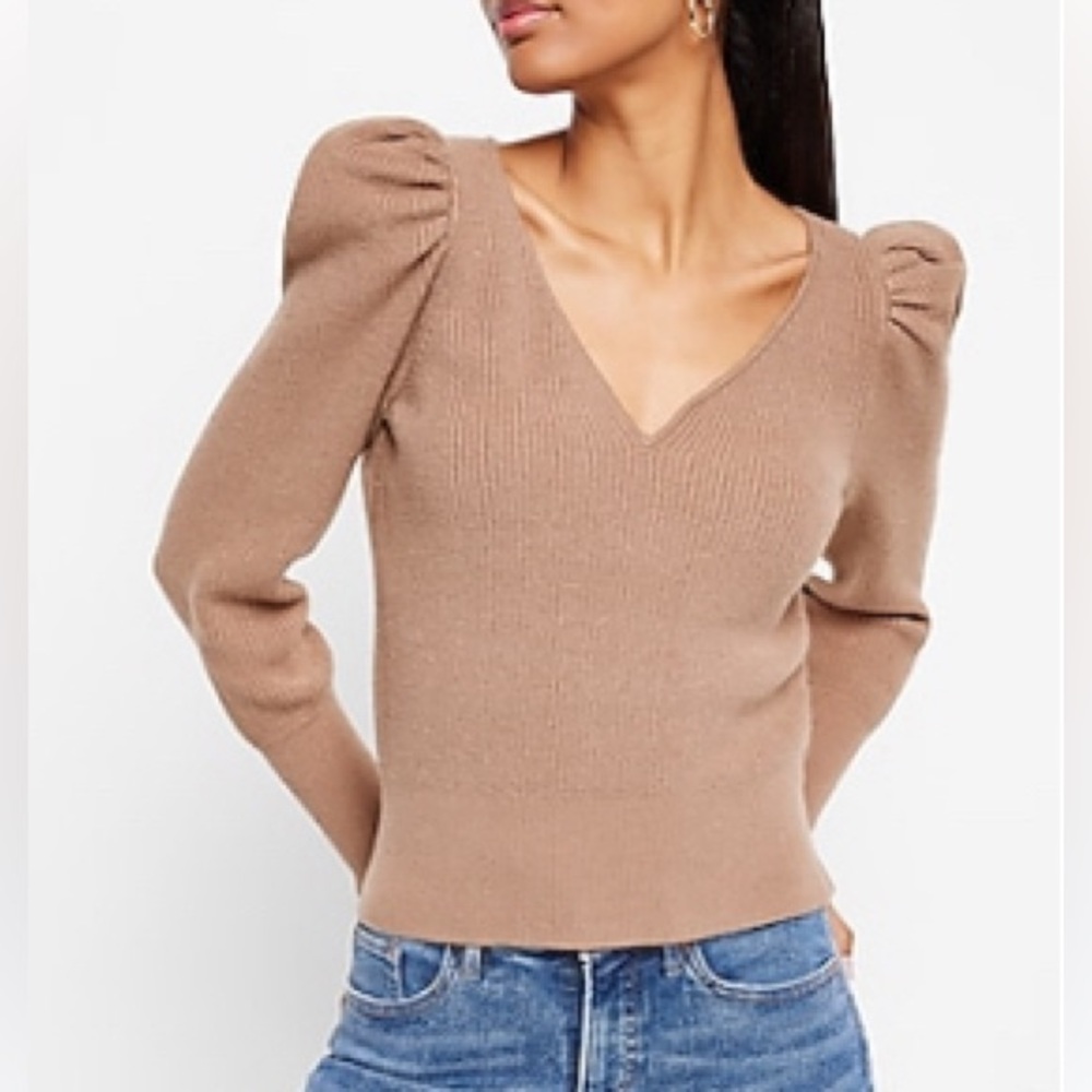 EXPRESS- V- neck puff sleeve sweater